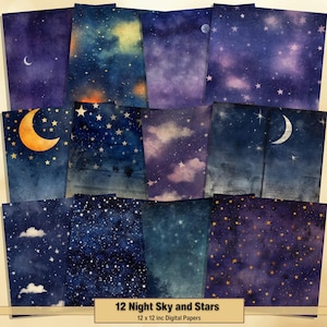 Printable Twilight Skies Digital Papers, Night Sky and Stars Pages, Background, Ephemera, Download Junk Journal, Scrapbooking, Card Making