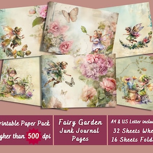 Printable Fairy Garden Digital Paper, Floral Fairy Ephemera, Fantasy Forest Page, Butterfly Download Junk Journal, Scrapbooking, Card Making