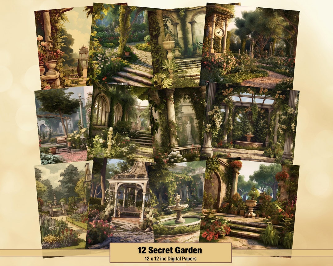 Printable Secret Garden Digital Papers, Vintage Garden Pages ...