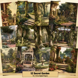 Printable Secret Garden Digital Papers, Vintage Garden Pages, Background, Vintage Ephemera, Download Junk Journal, Scrapbooking, Card Making