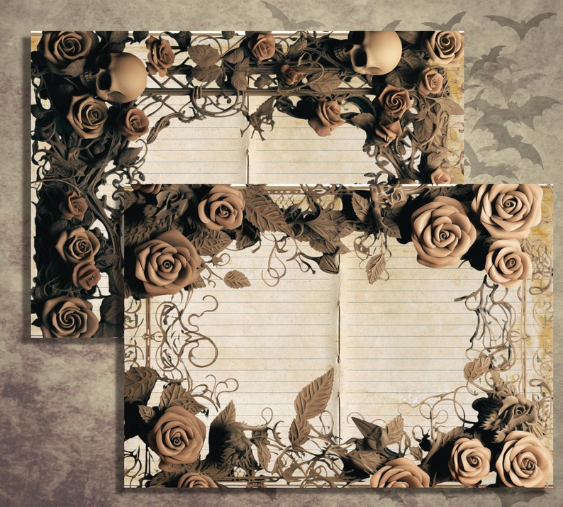 Printable Gothic Roses Digital Paper Skull Framed Ephemera - Etsy Canada
