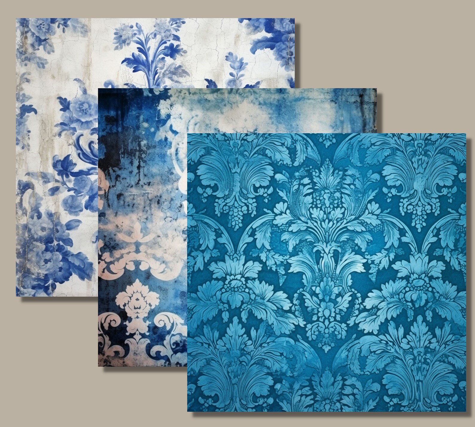 Printable Victorian Blue Damask Junk Journal Pages Kit, Vintage Floral ...