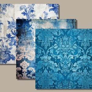 Printable Victorian Blue Damask Junk Journal Pages Kit, Vintage Floral ...