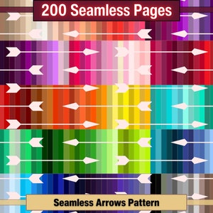 Printable 200 Seamless Arrows Pattern Digital Paper, White Arrow Rainbow Color Page, Collage Paper Pack, Download Junk Journal, Scrapbooking