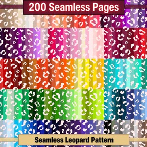 Printable 200 Seamless Leopard Pattern Digital Papers, Cheetah Rainbow Colour Pages, Collage Paper Pack, Download Junk Journal, Scrapbooking