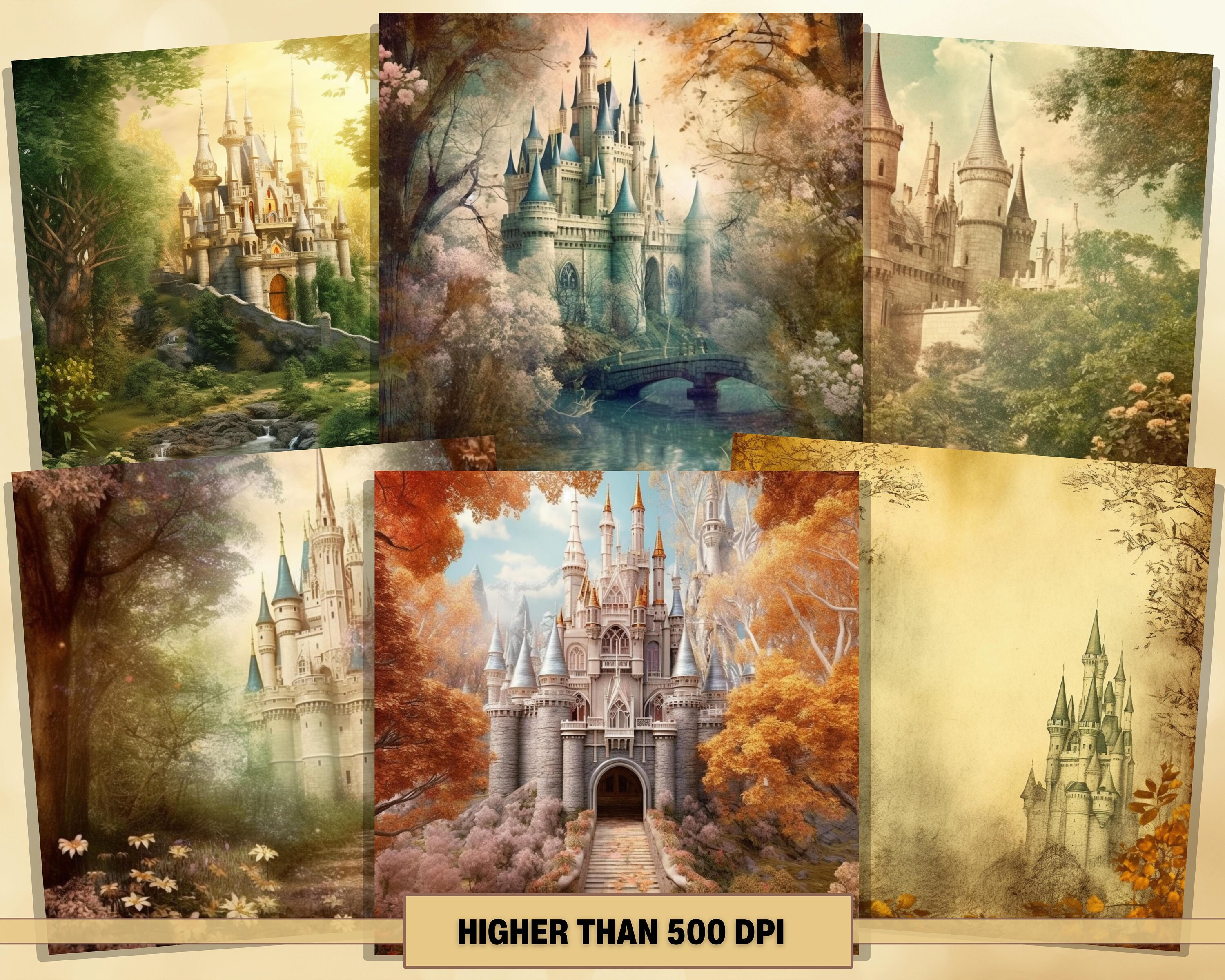 Printable Fairy Fantasy Castle Digital Paper, Fantasy Page, Fairytale ...