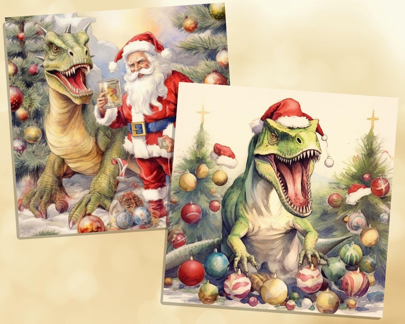 Printable Christmas Dinosaurs Digital Papers Santa Dino - Etsy