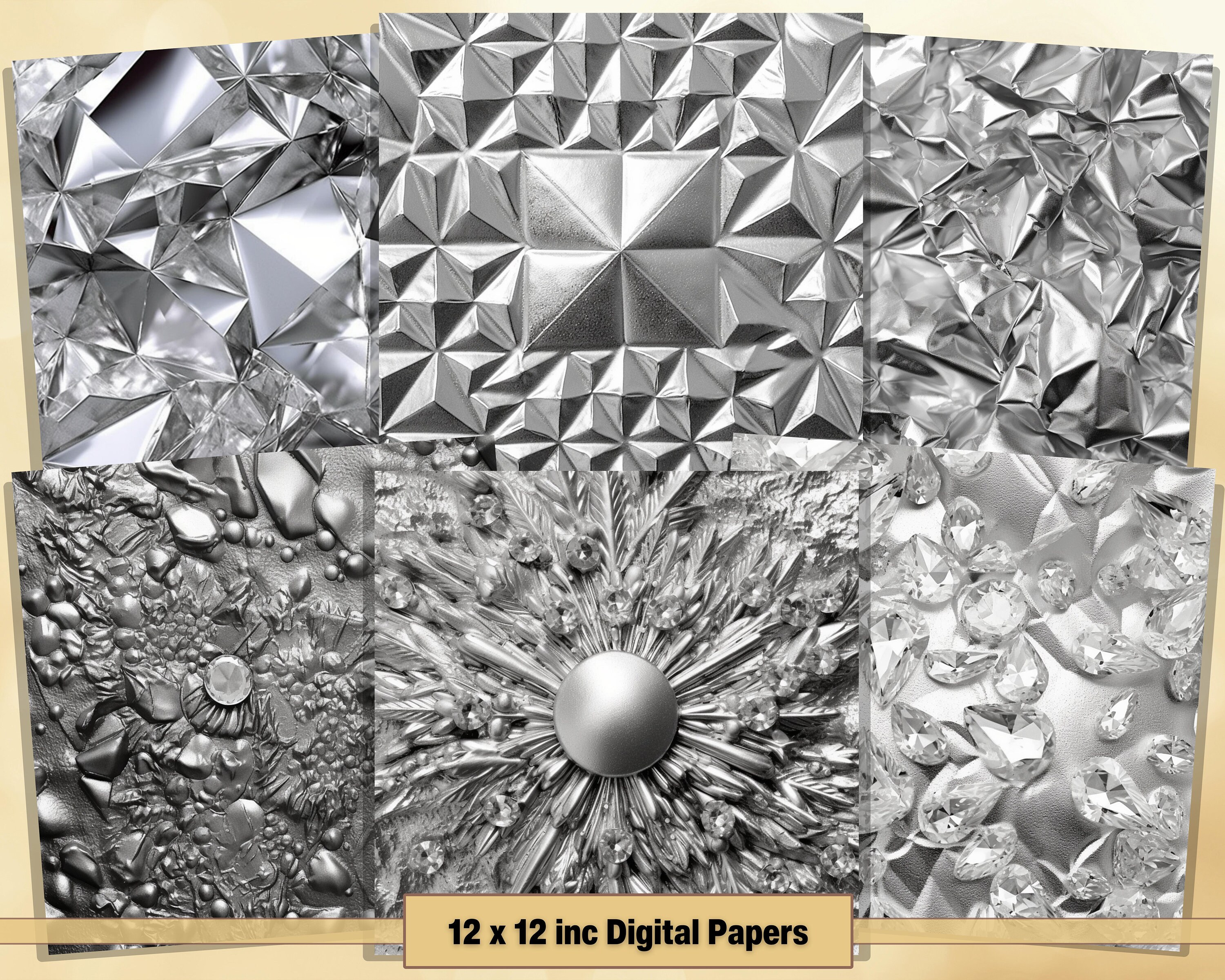 Printable Luxury Silver Digital Papers, Glitter Pages, Sequins ...