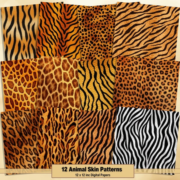 Printable Animal Skin Patterns Digital Papers, Tiger Pages, Cheetah Background, Ephemera, Download Junk Journal, Scrapbooking, Card Making