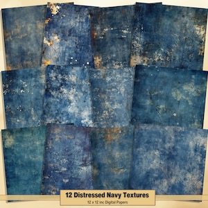 Printable Distressed Navy Textures Digital Papers, Blue Grunge Pages, Background, Ephemera, Download Junk Journal, Scrapbooking, Card Making