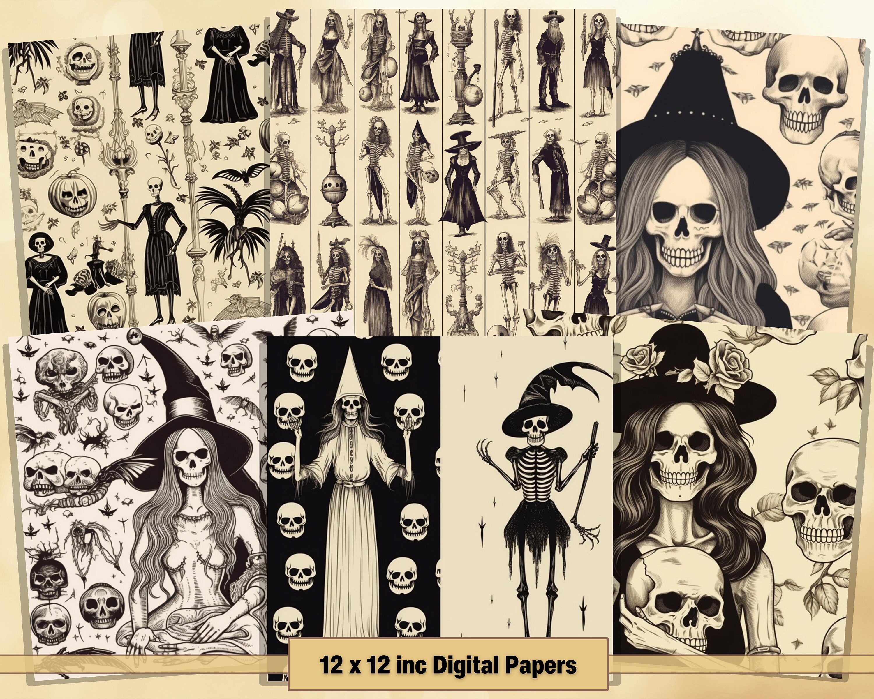 Printable Black & White Halloween Digital Papers Witch Pages - Etsy