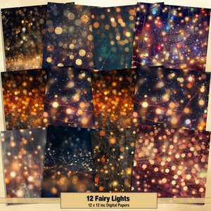Printable Fairy Lights Digital Papers, Sparkling Lights Pages, Bokeh Background, Ephemera, Download Junk Journal, Scrapbooking, Card Making