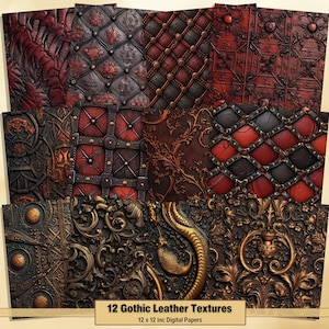 Printable Gothic Leather Digital Papers, Leather Textures Pages, Goth Background, Ephemera, Download Junk Journal, Scrapbooking, Card Making