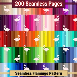 Printable 200 Seamless Flamingo Pattern Digital Paper, Flamingos Rainbow Color Page, Collage Paper Pack, Download Junk Journal, Scrapbooking