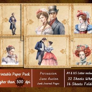 Printable Persuasion Jane Austen Digital Paper, Victorian Era Ephemera, Persuasion Book Pages, Download Junk Journal, Scrapbook, Card Making