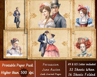 Printable Persuasion Jane Austen Digital Paper, Victorian Era Ephemera, Persuasion Book Pages, Download Junk Journal, Scrapbook, Card Making