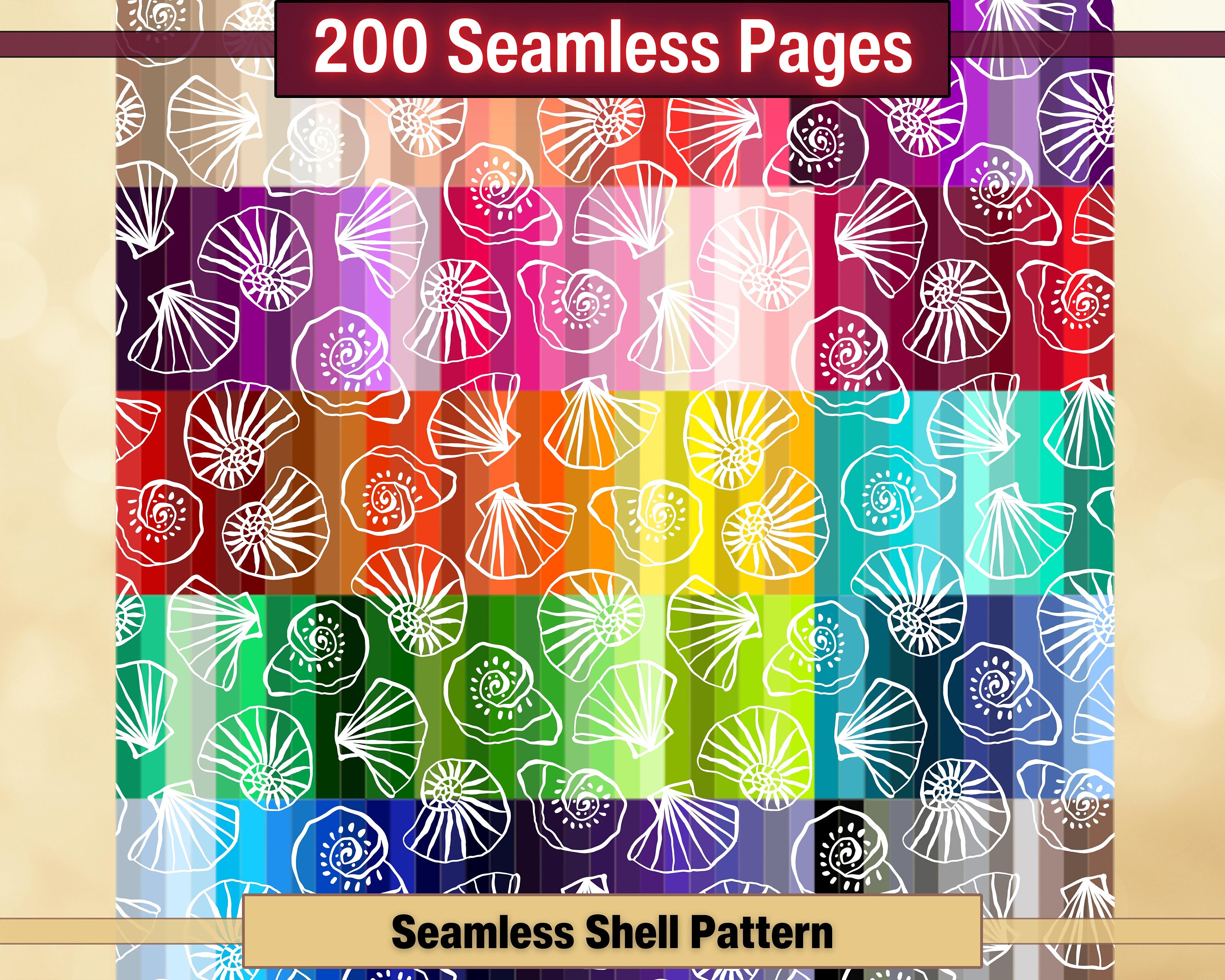Printable 200 Seamless Shell Pattern Digital Papers, Sea Shell Colour ...