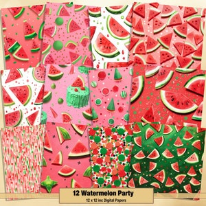 Printable Watermelon Party Digital Papers, Watermelon Patterns Pages, Background, Ephemera, Download Junk Journal, Scrapbooking, Card Making