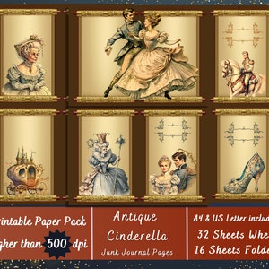 Printable Cinderella Paper, Antique Fairy Tale Ephemera, Cinderella Shoes Pages, Download Junk Journal, Fairytale Scrapbooking, Card Making