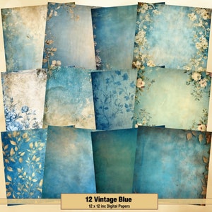 Printable Vintage Blue Digital Paper, Pretty Pages, Shabby Chic Background, Blue Ephemera, Download Junk Journal, Scrapbooking, Card Making
