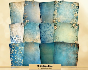 Printable Vintage Blue Digital Paper, Pretty Pages, Shabby Chic Background, Blue Ephemera, Download Junk Journal, Scrapbooking, Card Making
