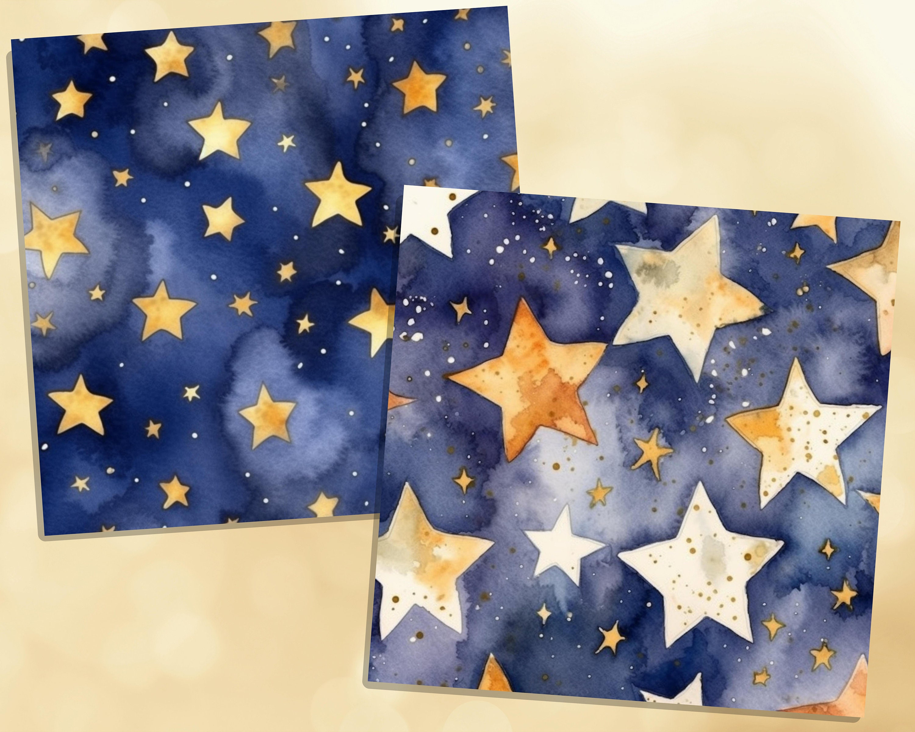 Printable Watercolor Starry Night Digital Papers, Celestial Pages ...
