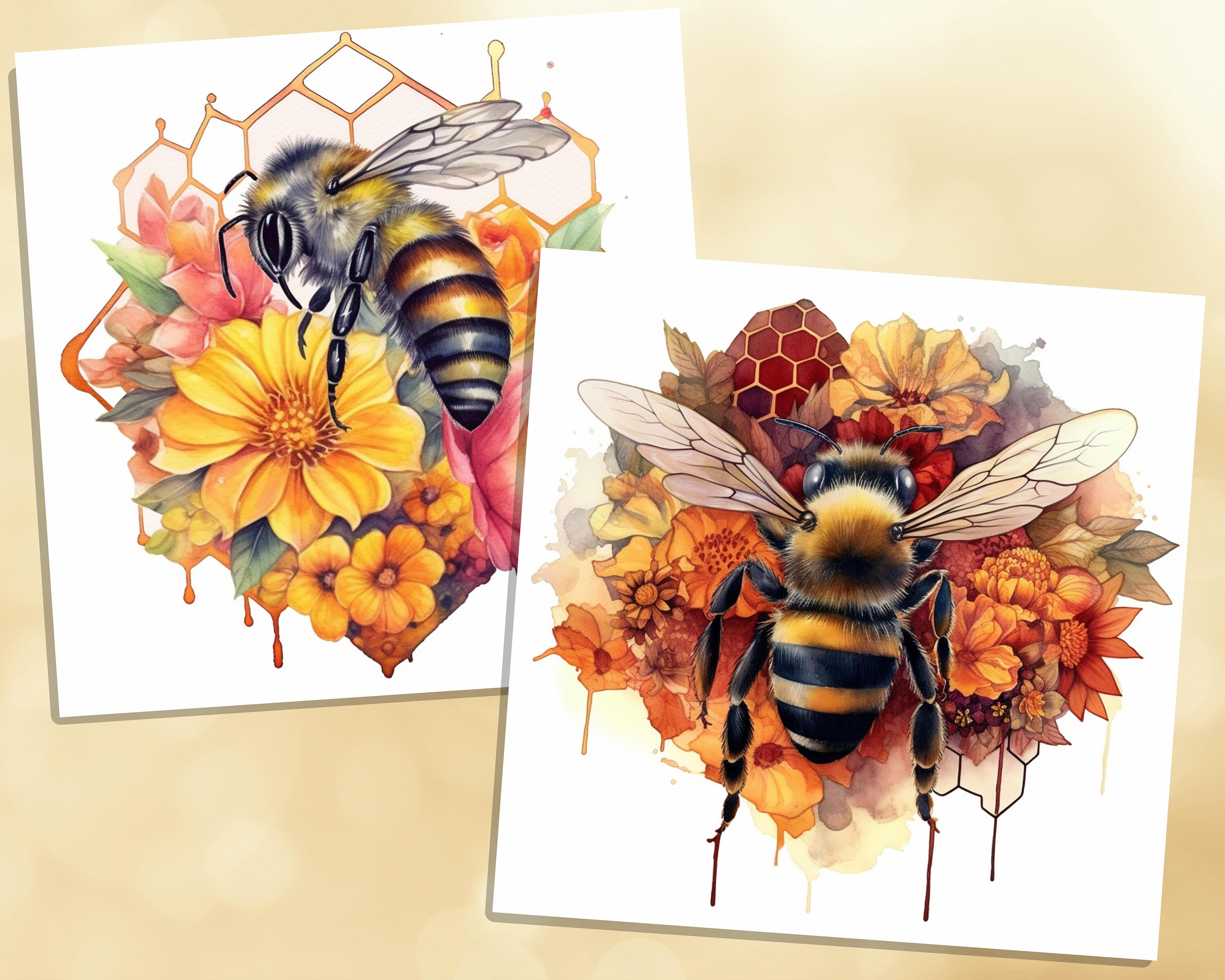 Printable Floral Honey Bee Digital Papers Beehive Pages Bee - Etsy