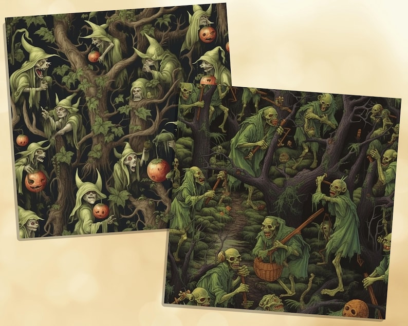 Printable Goblin Forest Digital Papers, Witchy Pages, Scary Background ...