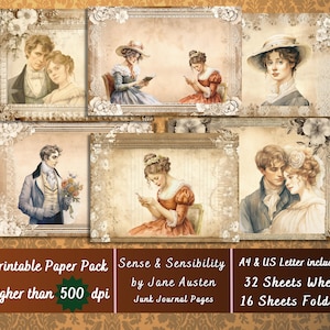 Printable Sense and Sensibility Digital Paper, Regency Ephemera, Jane Austen Books Pages, Download Junk Journal, Scrapbooking, Card Making