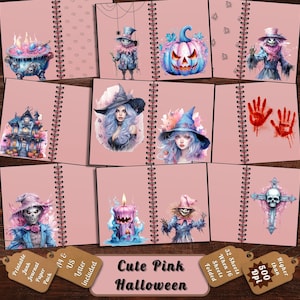 Printable Pink Cute Halloween Digital Paper, Halloween Witchcraft Ephemera, Pastel Pages, Download Junk Journal, Scrapbooking, Card Making