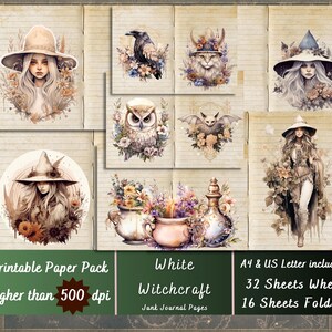 Printable White Witch Digital Paper, Boho Witchy Ephemera, Witchcraft Pages, Download Junk Journal, Scrapbooking, Card Making, Spooky Season