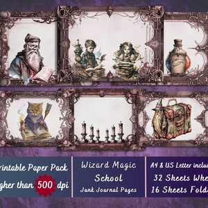 Printable Wizard Digital Paper, Victorian Gothic Ephemera, Book of Shadows Pages, Download Junk Journal, Magical Scrapbooking, Card Making