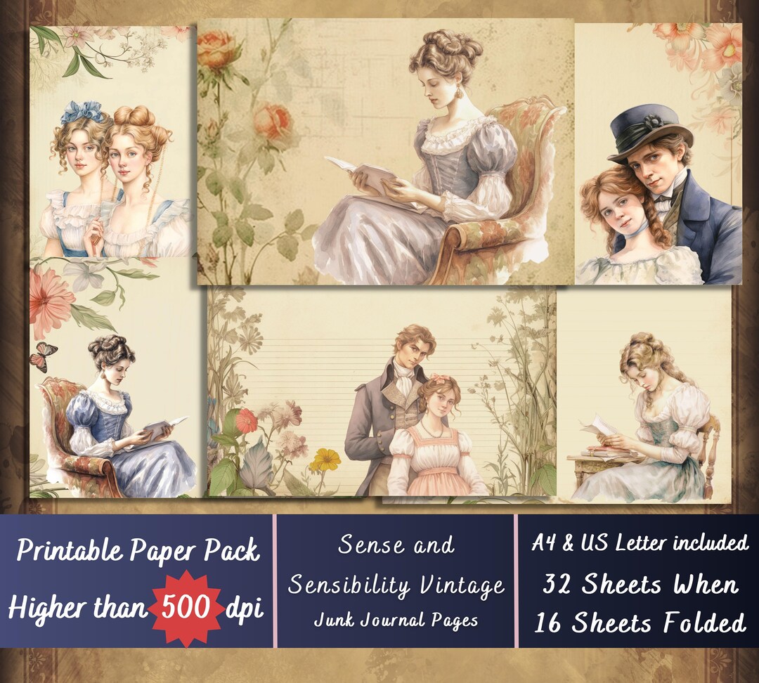 Printable Sense and Sensibility Digital Paper, Victorian Ephemera, Jane ...