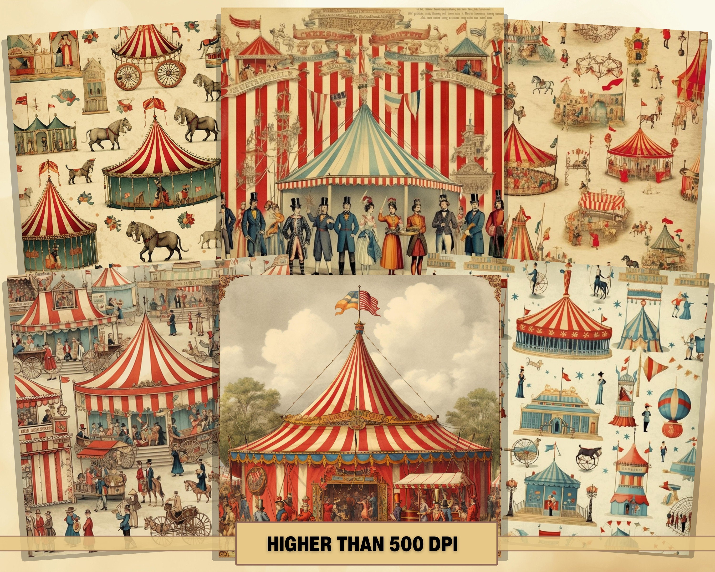 Printable Vintage Fairground Circus Digital Papers, Circus Page ...