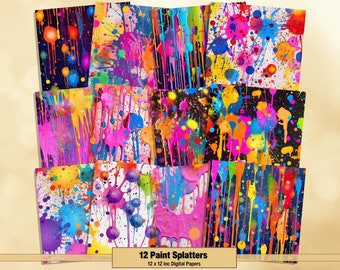 Printable Paint Splatters Digital Papers, Paint Splash Texture Pages, Background, Ephemera, Download Junk Journal, Scrapbooking, Card Making