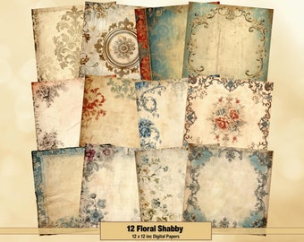 Printable Floral Shabby Digital Papers, Damask Pages, Antique Background, Vintage Ephemera, Download Junk Journal, Scrapbooking, Card Making