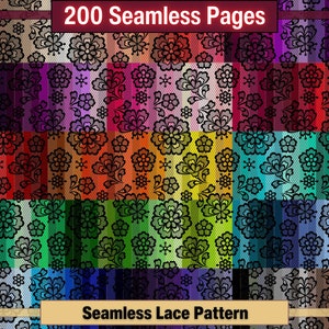 Printable 200 Seamless Floral Lace Pattern Digital Papers, Black Lace Color Pages, Collage Paper Pack, Download Junk Journal, Scrapbooking