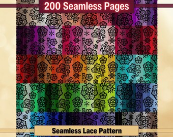 Printable 200 Seamless Floral Lace Pattern Digital Papers, Black Lace Color Pages, Collage Paper Pack, Download Junk Journal, Scrapbooking