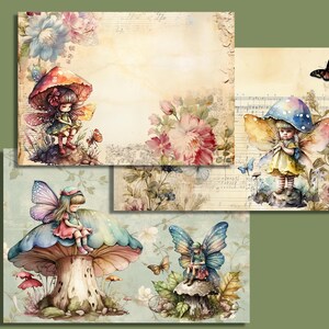 Printable Mushroom Fairy Digital Paper, Enchanted Fairies Ephemera ...