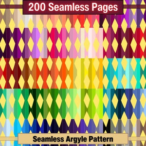 Printable 200 Seamless Argyle Pattern Digital Papers, Argyle Colour Pages, Argyle Collage Paper Pack, Download Junk Journal, Scrapbooking