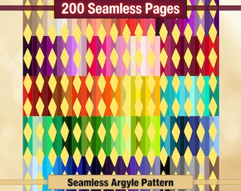 Printable 200 Seamless Argyle Pattern Digital Papers, Argyle Colour Pages, Argyle Collage Paper Pack, Download Junk Journal, Scrapbooking