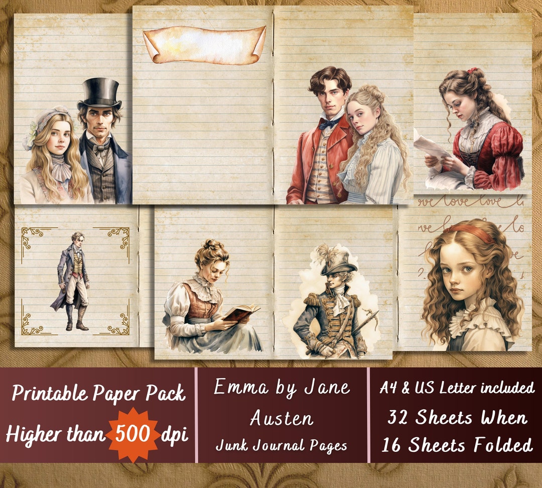 Printable Emma by Jane Austen Digital Paper, Regency Era Ephemera, Emma