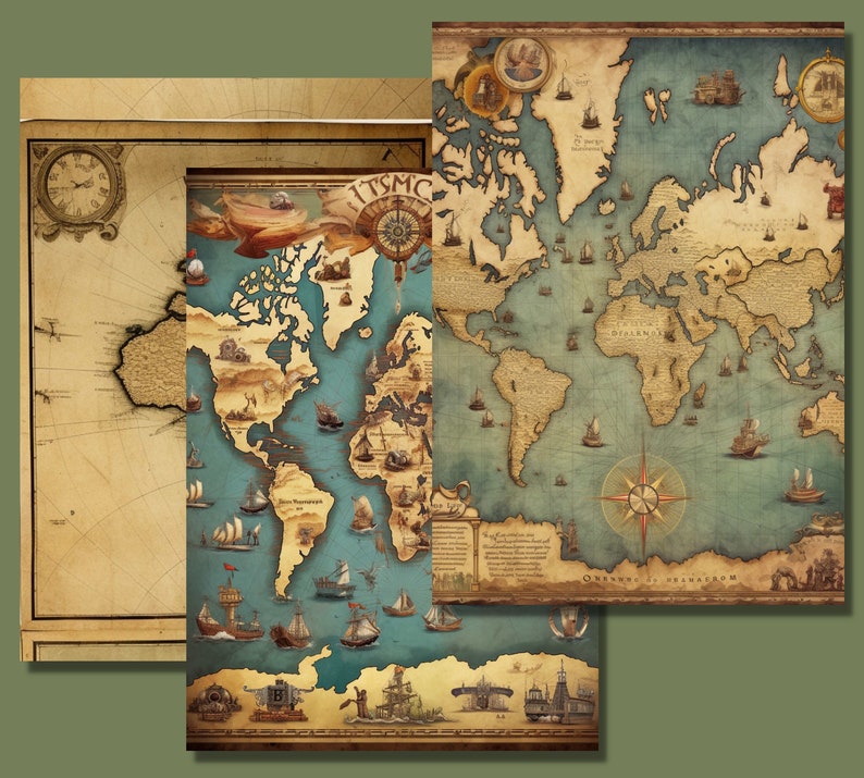 Printable Vintage Maps Digital Paper, Antique World Map Ephemera ...
