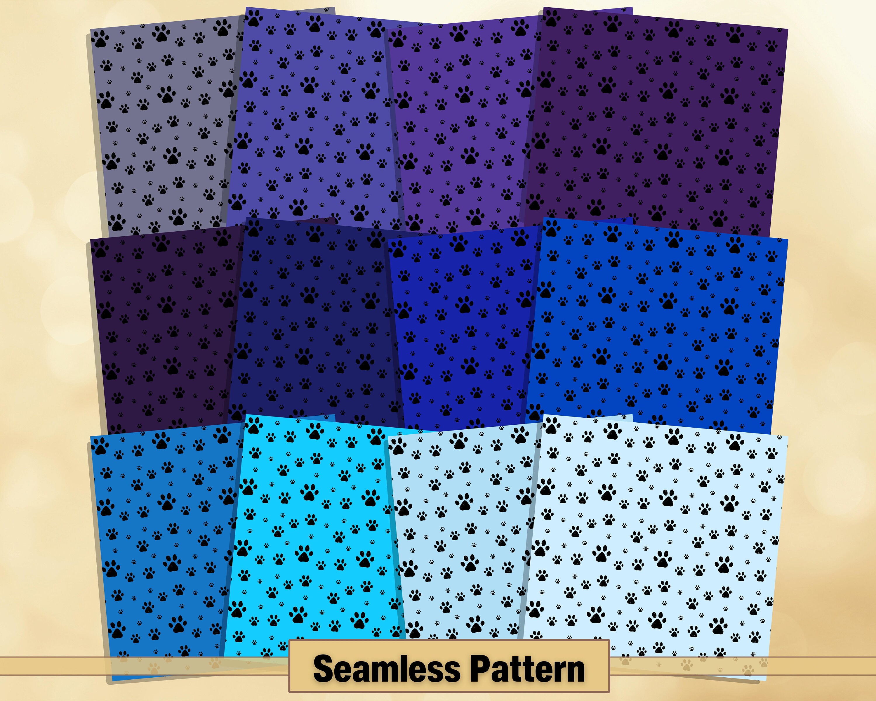 Paper Paws Pattern Printable 200 Seamless Paw Pattern Digital Papers, Pet Foot Rainbow ...