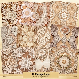 Printable Vintage Lace Digital Paper, Lace Pages, Laced Background, Embellishment Ephemera, Download Junk Journal, Scrapbooking, Card Making