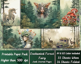 Printable Forest Fairy Digital Paper, Enchanted Fairies Ephemera, Fantasy Garden Pages, Download Junk Journal, Scrapbooking, Card Making