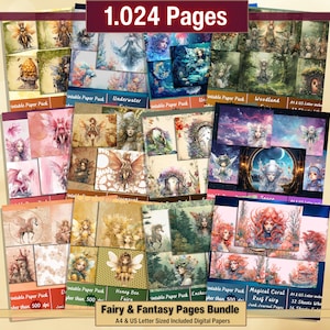 Printable Fairy & Fantasy Digital Paper Mega Bundle, Magic Page Bundles, Background, Ephemera, Download Junk Journal, Scrapbook, Card Making
