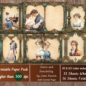 Printable Sense and Sensibility Digital Paper, Regency Era Ephemera, Jane Austen Book Page, Download Junk Journal, Scrapbooking, Card Making
