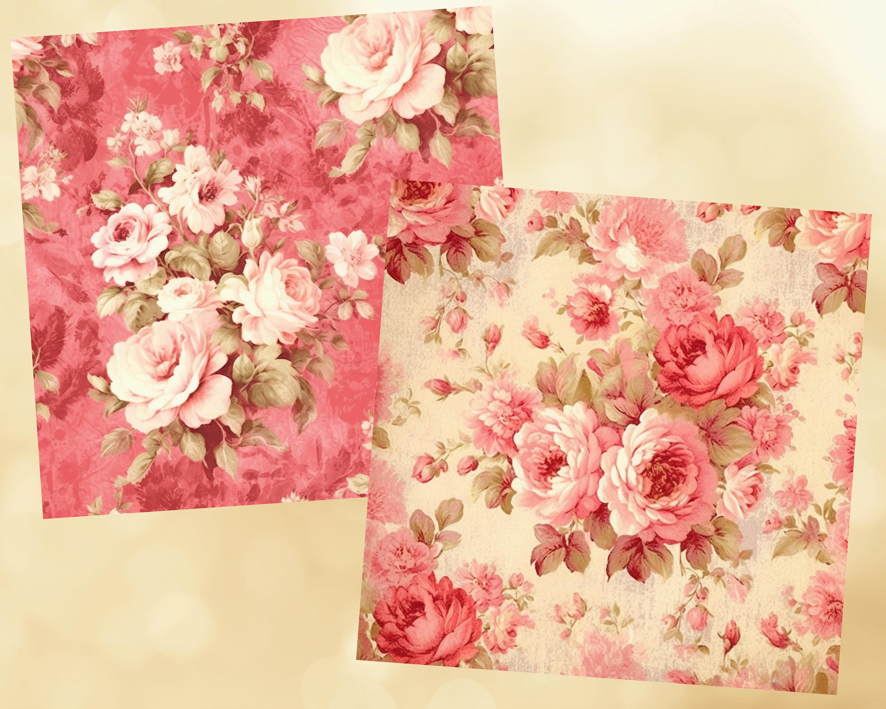 Printable Shabby Roses Digital Paper, Vintage Background, Shabby Chic ...
