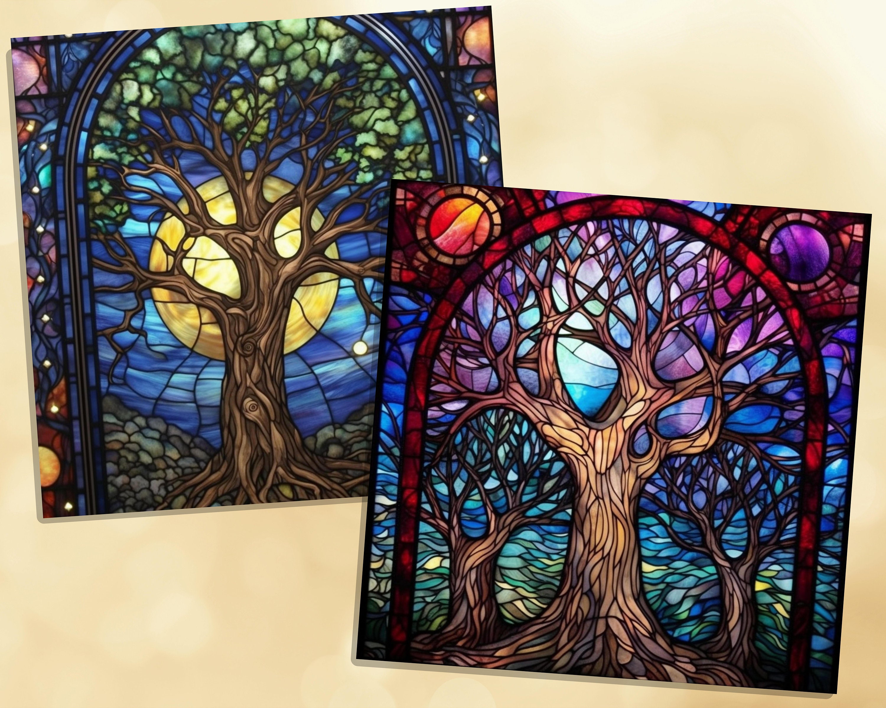 Printable Stained Glass Trees Digital Papers Stained Glass - Etsy